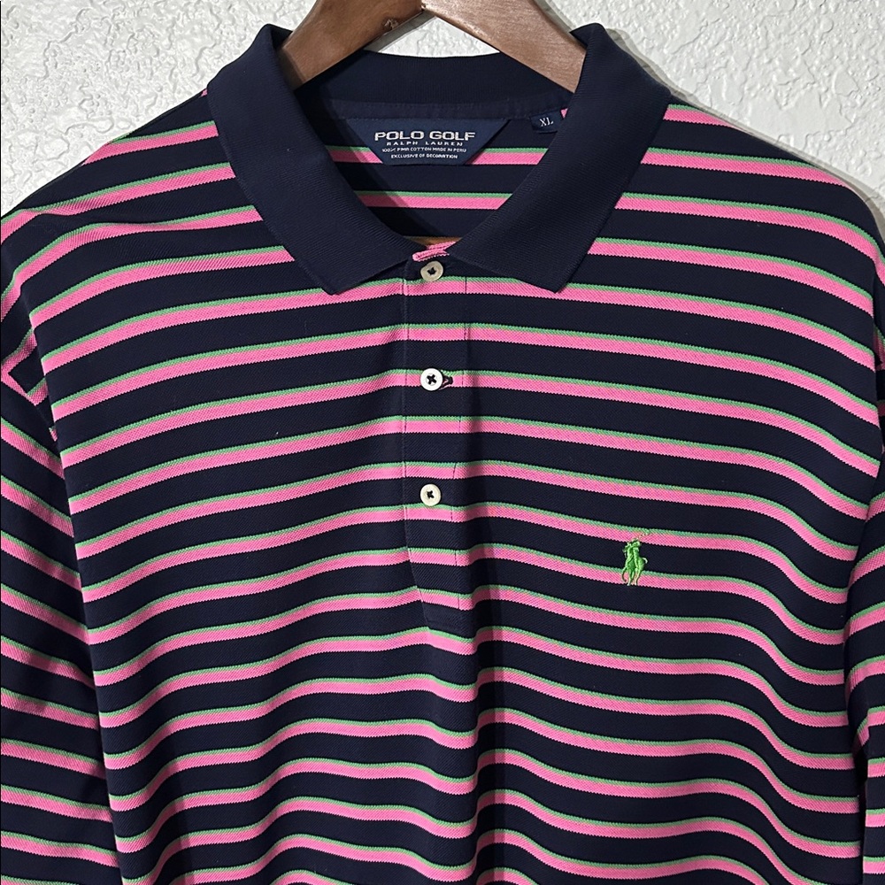 Polo Golf Ralph Lauren Men Striped Pink Blue Classic Shirt 100% Pima Cotton XL